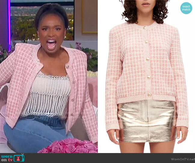 Maje Malo Windowpane Check Cardigan worn by Jennifer Hudson on The Jennifer Hudson Show
