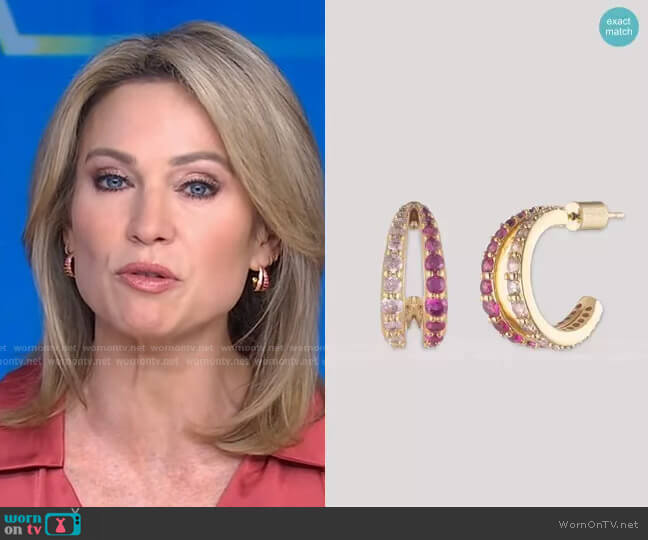 Bonheur Jewelry Mariah Swarovski Double Hoop Earrings worn by Amy Robach on Good Morning America