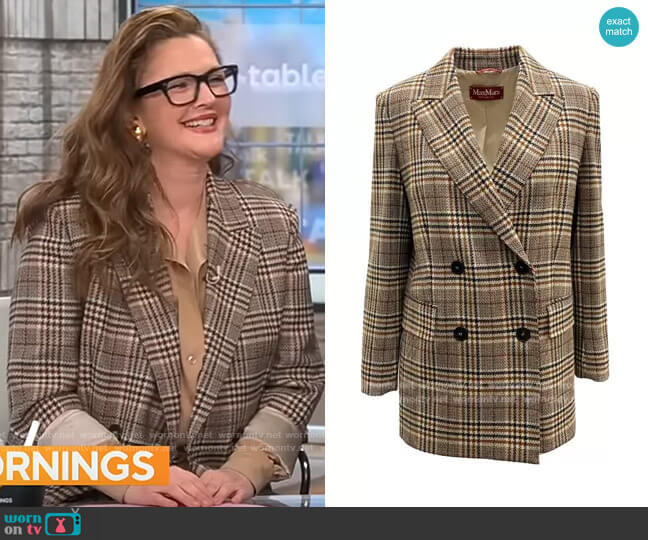 Max Mara Studio Dodo Flannel Blazer worn by Drew Barrymore on CBS Mornings