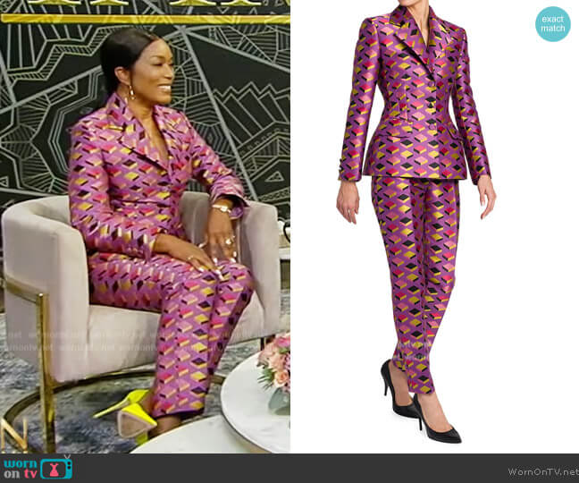 Moschino Single-Breasted Cube-Print Blazer worn by Angela Bassett on Tamron Hall Show