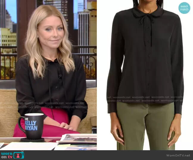 Nili Lotan Monet Tie Neck Silk Blouse worn by Kelly Ripa on Live with Kelly and Mark