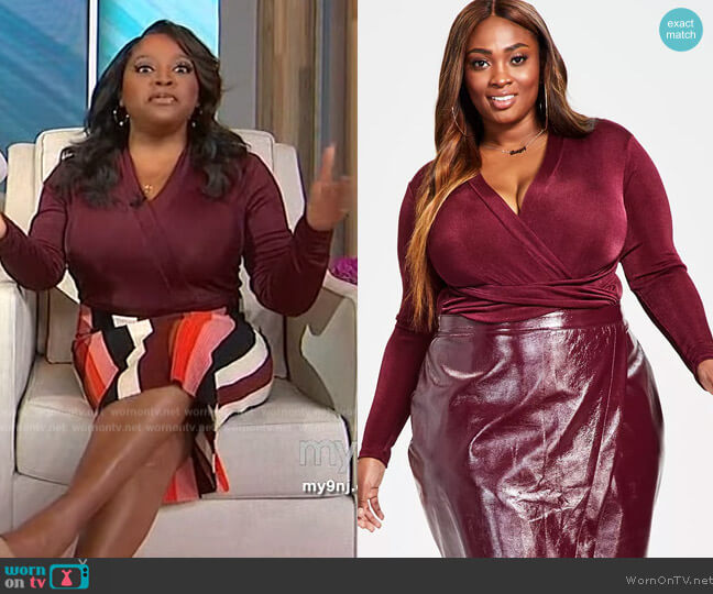 Nina Parker Trendy Plus Size Crossover Bodysuit worn by Sherri Shepherd on Sherri