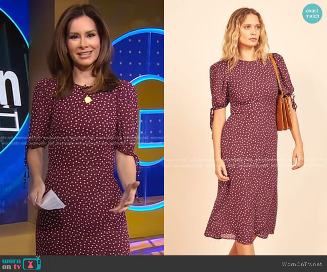 Reformation Oakley Polka Dot Dress worn by Rebecca Jarvis on Good Morning America