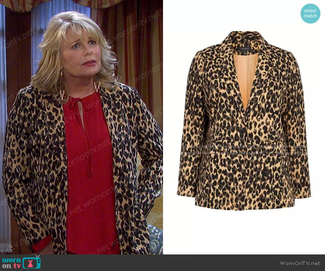 Halogen One-Button Blazer in Taupe Animalia Print worn by Bonnie Lockhart (Judi Evans) on Days of our Lives