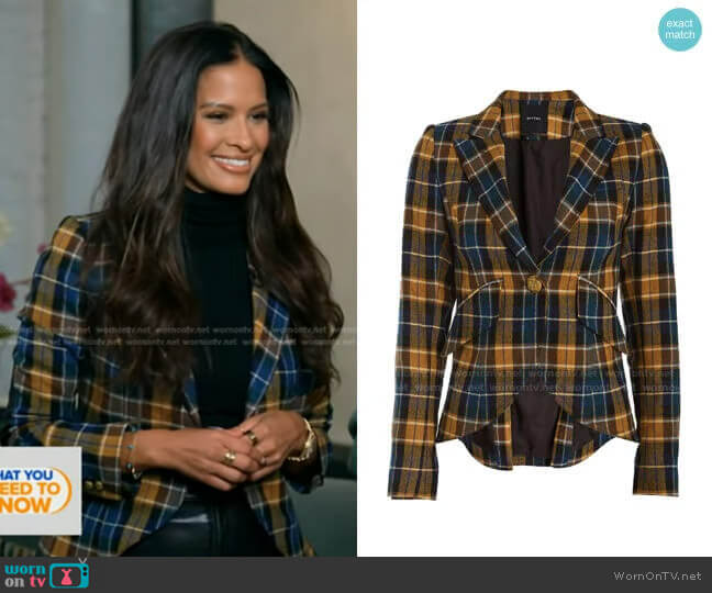 Smythe Plaid Elbow Patch Blazer worn by Rocsi Diaz on Good Morning America