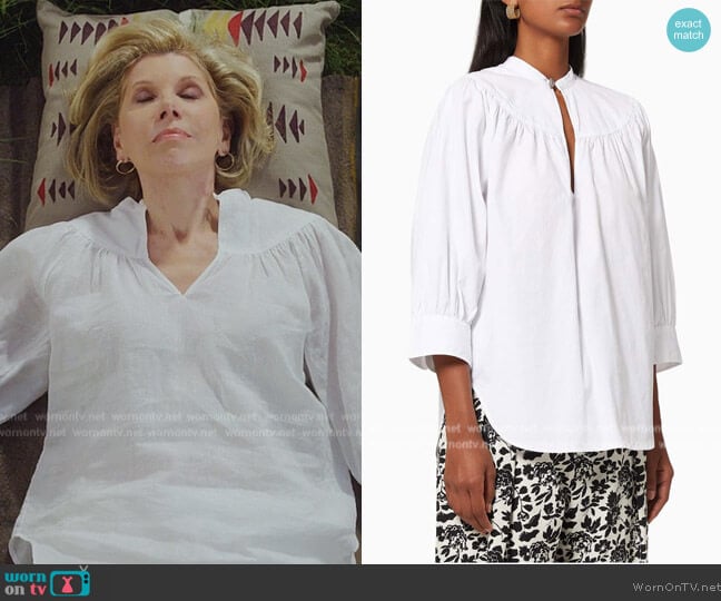 Ralph Lauren Cotton Oxford Keyhole Shirt worn by Diane Lockhart (Christine Baranski) on The Good Fight