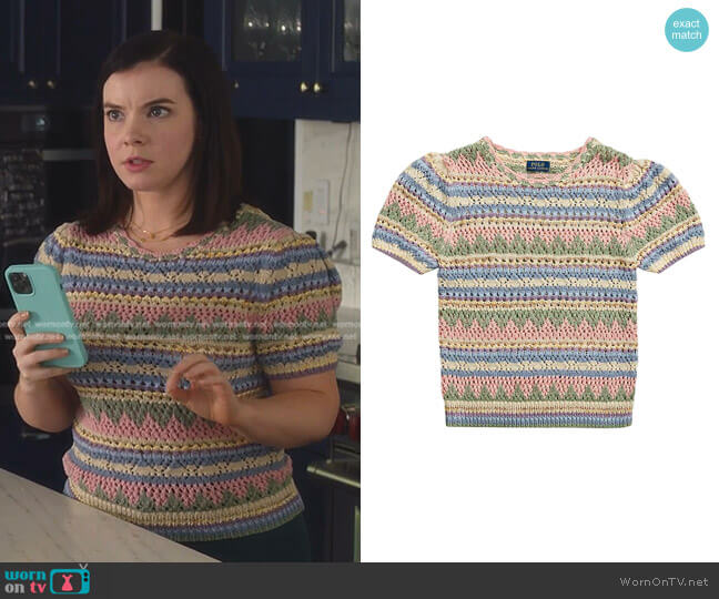 Ralph Lauren Pointelle Stripe Short Sleeve Cotton Sweater worn by Alexis  on 9-1-1
