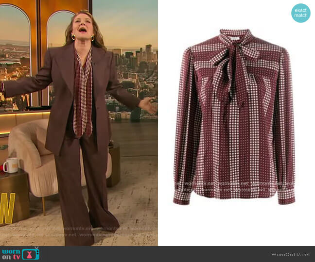 Ports 1961 Geometric Print Silk Shirt worn by Drew Barrymore on The Drew Barrymore Show