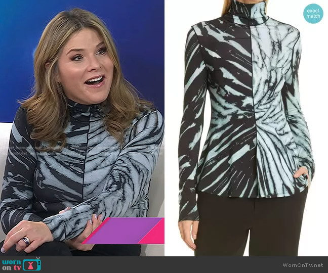 Proenza Schouler White Label Spiral Tie Dye Blocked Turtleneck Top worn by Jenna Bush Hager on Today