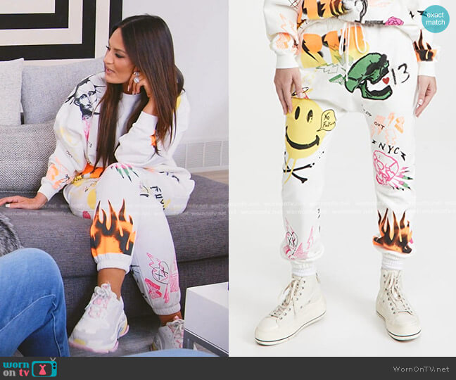 R13 Graffiti Sweatpants worn by Lisa Barlow on The Real Housewives of Salt Lake City