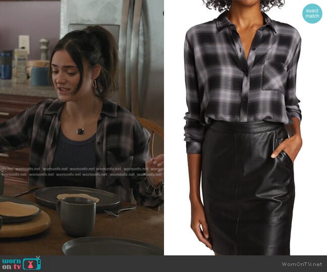 Rails Hunter Plaid Button-Up Shirt in Black Pebble Fog worn by Olive Stone (Luna Blaise) on Manifest