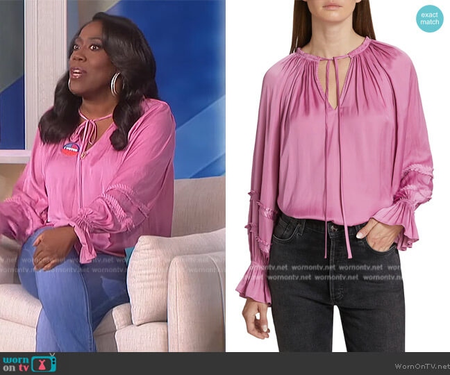 Ramy Brook Maty Fringe-Sleeve Blouse worn by Sheryl Underwood on The Talk