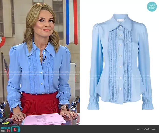Victoria Beckham Ruffled Silk Blouse worn by Savannah Guthrie on Today