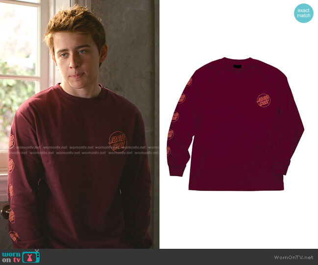 Santa Cruz Opus Repeat Burgundy Long Sleeve T-Shirt worn by Charlie Harding (Sam McCarthy) on Dead to Me