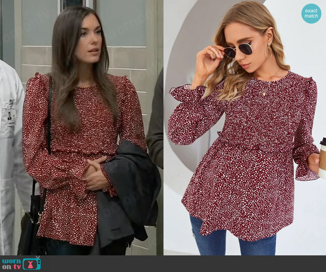 Shein Maternity Ruffle Trim Keyhole Back Top worn by Willow Tait (Katelyn MacMullen) on General Hospital