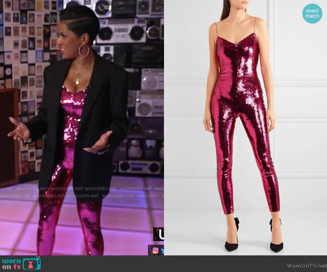 Saint Laurent Sequined Stretched Mesh Jumpsuit worn by Tamron Hall on Tamron Hall Show