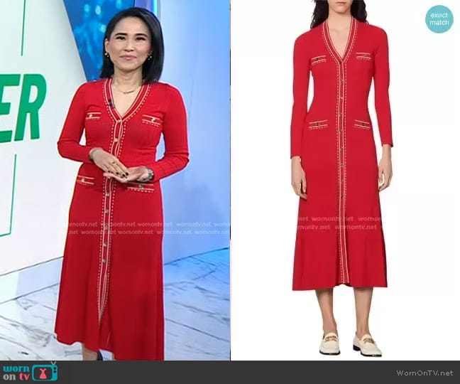 Sandro Esmeralda Pickstitch Long Sleeve Knit Shirtdress worn by Vicky Nguyen on Today