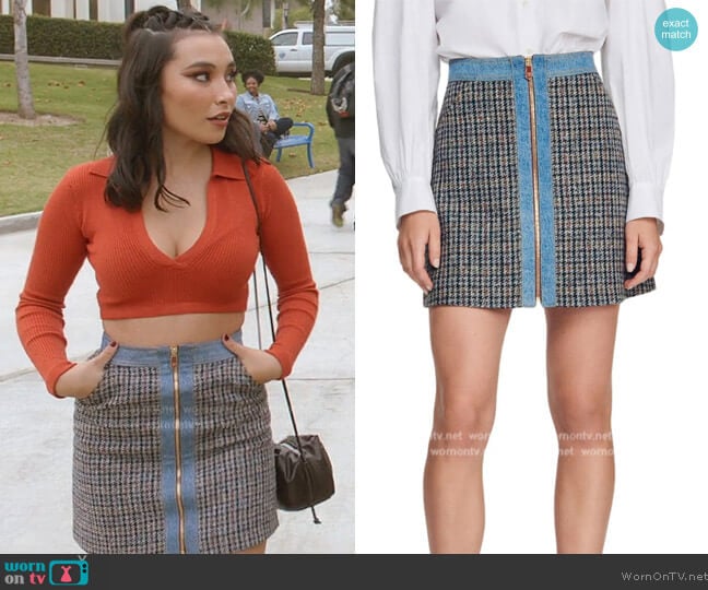 Sandro Mary Jane Tweed & Denim Miniskirt worn by Jamie (Miya Horcher) on All American