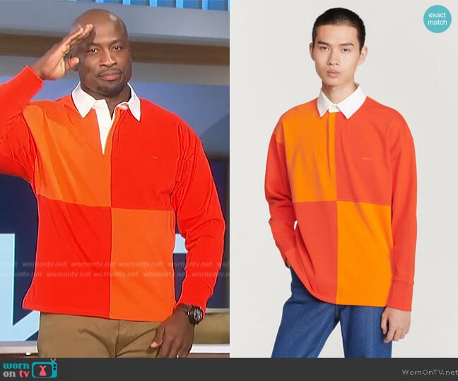 Sandro Organic cotton rugby polo shirt worn by Akbar Gbajabiamila on The Talk