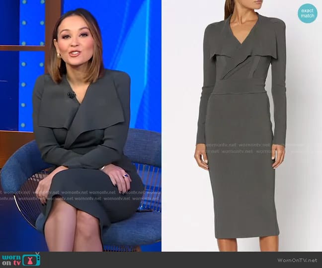 Scanlan Theodore Crepe Knit Drape Front Dress worn by Eva Pilgrim on Good Morning America