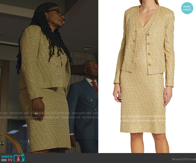 St. John Sequin Tweed Knit Sleeveless Dress worn by Liz Reddick-Lawrence (Audra McDonald) on The Good Fight