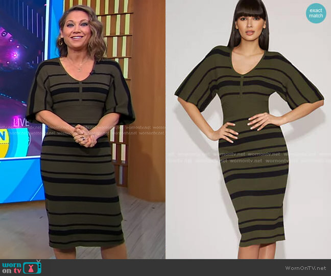 New York & Company Stripe Sweater Sheath Dress - Gabrielle Union Collection worn by Ginger Zee on Good Morning America