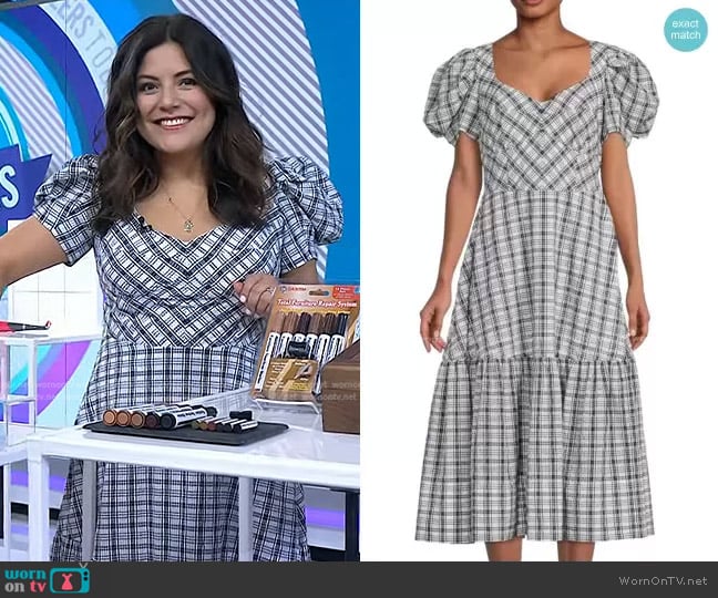 Tanya Taylor Danielle Plaid Midi Dress worn by Adrianna Barrionuevo Brach on Today