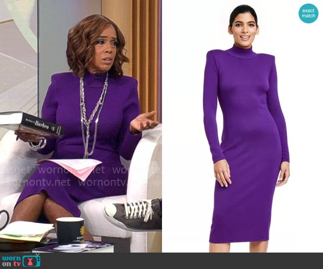 Target x Sergio Hudson Strong Shoulder Sweater Midi Dress worn by Gayle King on CBS Mornings