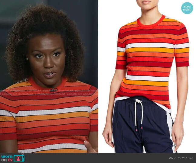 Tory Sport Tech Knit Striped Short-Sleeve Sweater worn by Janai Norman on Good Morning America