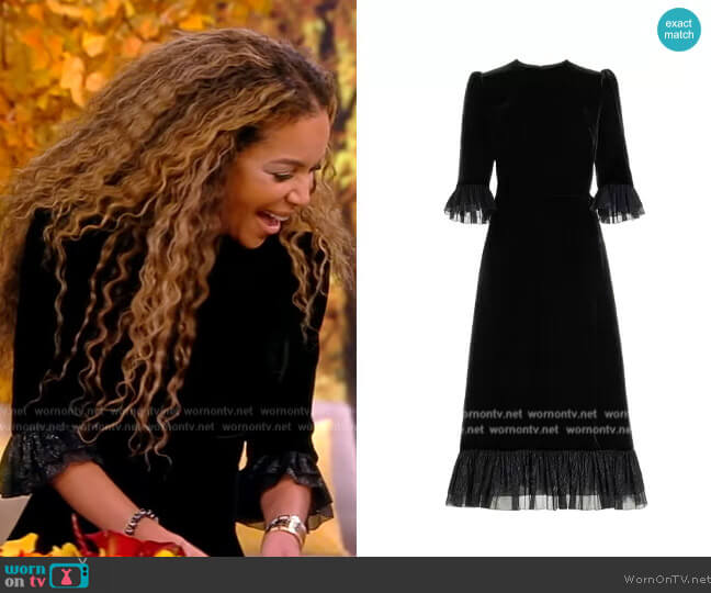 The Vampires Wife The Falconetti Velvet Midi Dress worn by Sunny Hostin on The View