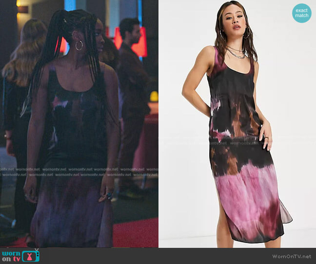 Topshop Tie Dye Satin Midi Slip in multi worn by Rocio (Ana Bokesa) on Elite