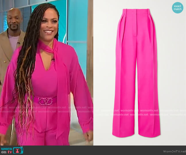 Valentino Pleated wool and silk-blend crepe wide-leg pants worn by Shaunie Henderson on Sherri