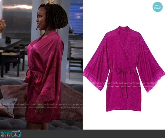 Victorias Secret Lace Inset Robe in Raspberry Cooler worn by Andrea Barnes (Kj Smith) on Tyler Perrys Sistas