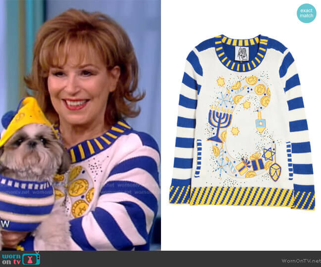 Whoopi 'C' for Chanukah Cotton Blend Crewneck Sweater worn by Joy Behar on The View