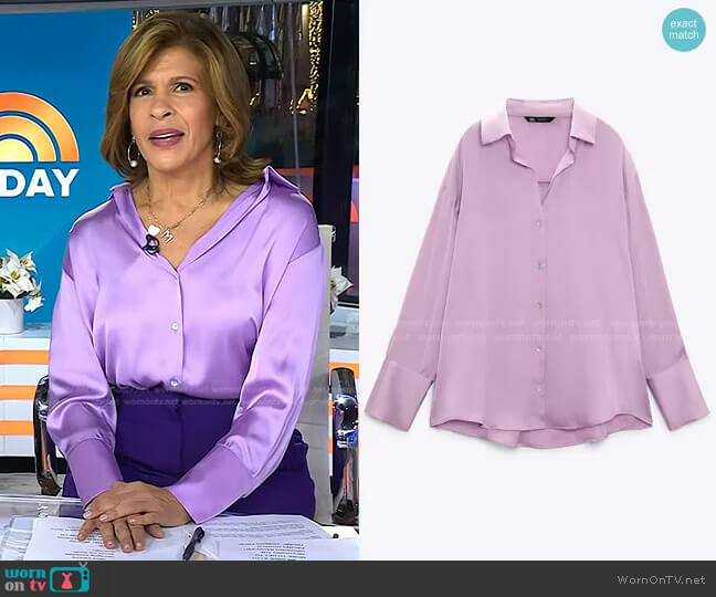 Zara Flowy Satin Effect Shirt in Light Lilac worn by Hoda Kotb on Today
