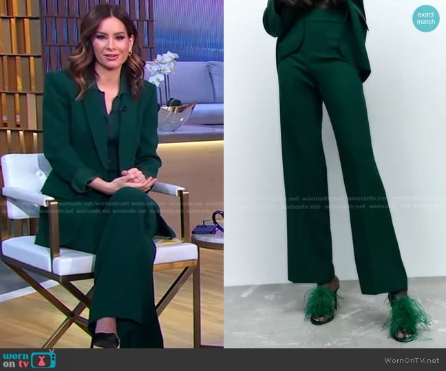 Zara Long Flowy Pants in Green worn by Rebecca Jarvis on Good Morning America