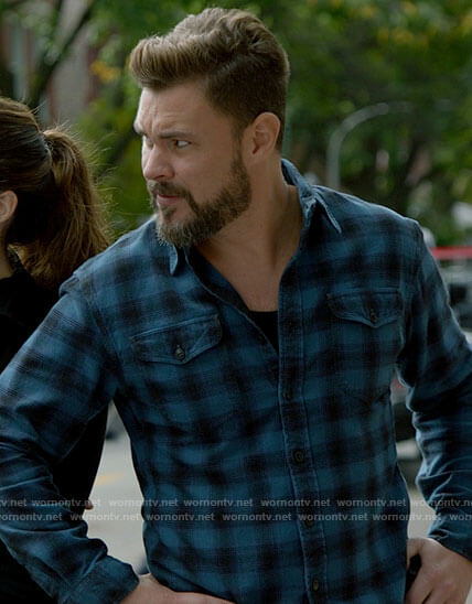 Adam’s blue checked shirt on Chicago PD
