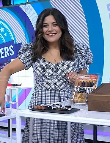Adrianna’s plaid puff sleeve midi dress on Today
