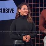 Adrienne Houghton’s black leather mini skirt on E! News