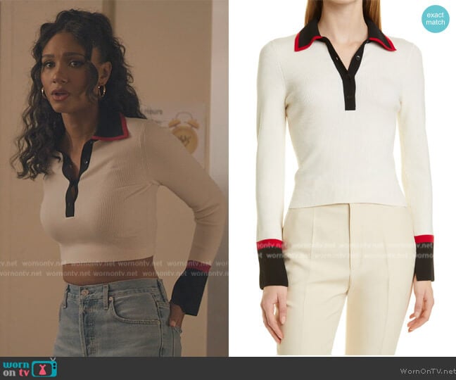 Alice + Olivia Pia Ribbed Wool Blend Polo Sweater worn by (Greta Onieogou) on All American Homecoming