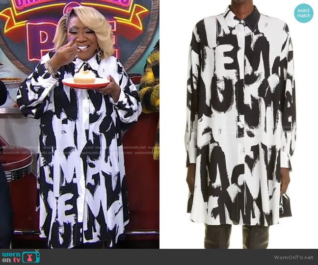 Alexander McQueen Grafitti Print Silk Long-Sleeve Shirtdress worn by Patti LaBelle on Good Morning America