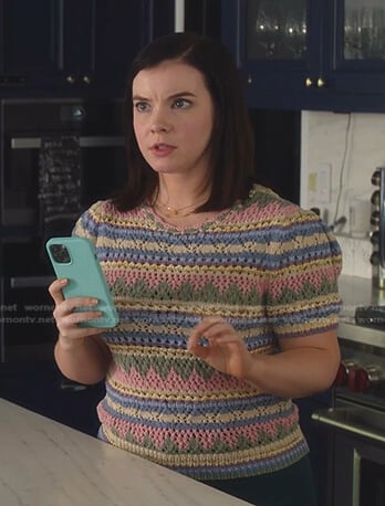 Alexis’s crochet puff sleeve sweater on 9-1-1