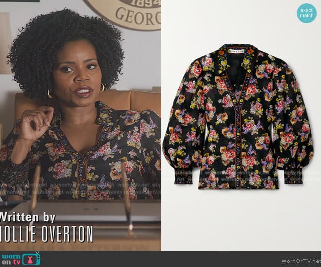 Alice + Olivia Cosima Button Down Blouse worn by Amara Patterson (Kelly Jenrette) on All American Homecoming