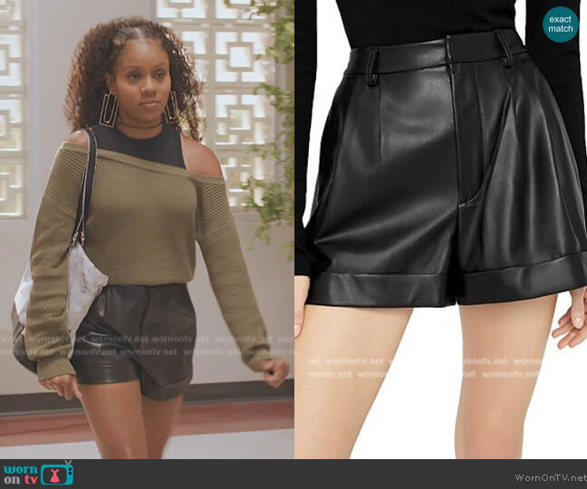 Alice + Olivia Conry Cuffed Leather Shorts worn by Simone (Geffri Hightower) on All American Homecoming