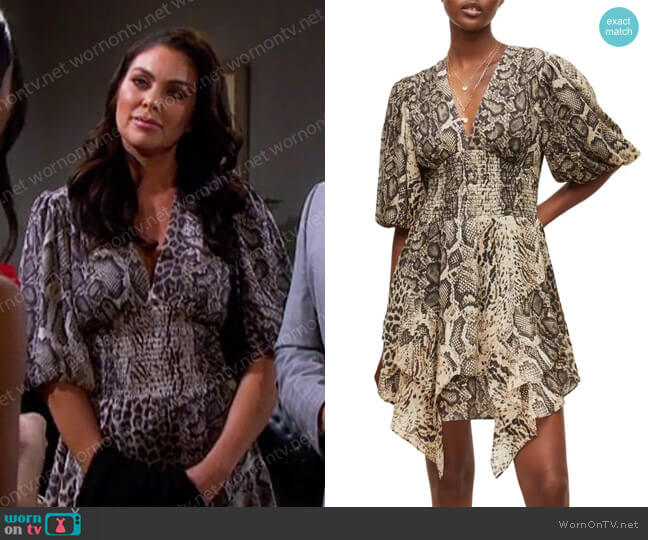 All Saints Ciara Noche Snakeskin Print Minidress worn by Chloe Lane (Nadia Bjorlin) on Days of our Lives