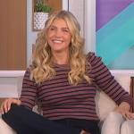 Amanda’s blue stripe puff shoulder top on The Talk