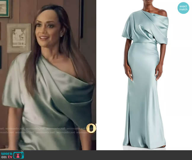 Amsale Draped Satin One Shoulder Dress in Jade worn by Billie (Tammy Townsend) on Queen Sugar