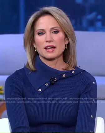 Amy’s blue ribbed button detail dress on Good Morning America