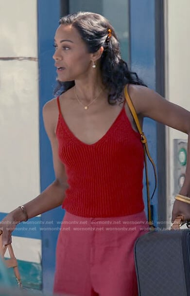 Amy’s red knit tank top on From Scratch