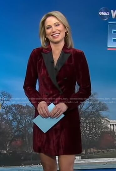 Amy’s red velvet blazer dress and earrings on Good Morning America